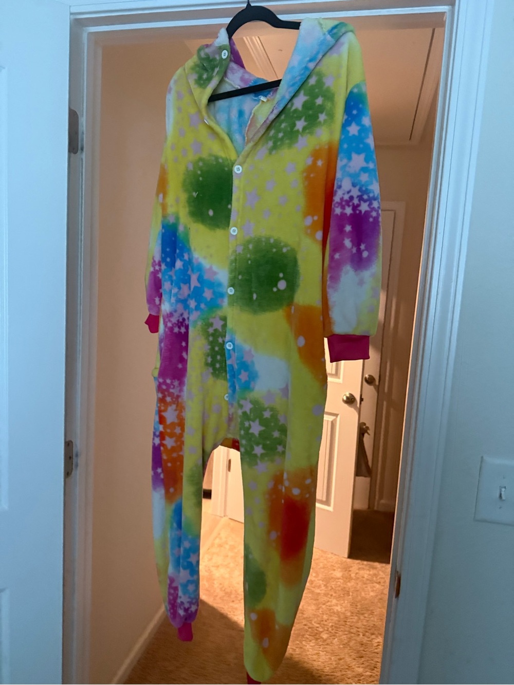 Rainbow Star Hooded Fleece Footie - Yellow Multi